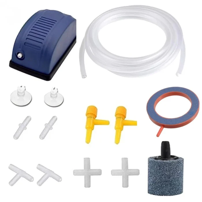 KSH Store-Aquarium BL-108 Air Pump. Single Nozzle, 2 Speed, 3 Watt & 3.5 L/Min. O2 TUBE 2METER,1 AIR STONE,2 CONTROLER,2+ CONECTOR,2T CONECTOR,2 I CONECTOR,2SUCTION CUP,3 INCH RING AIR STONE