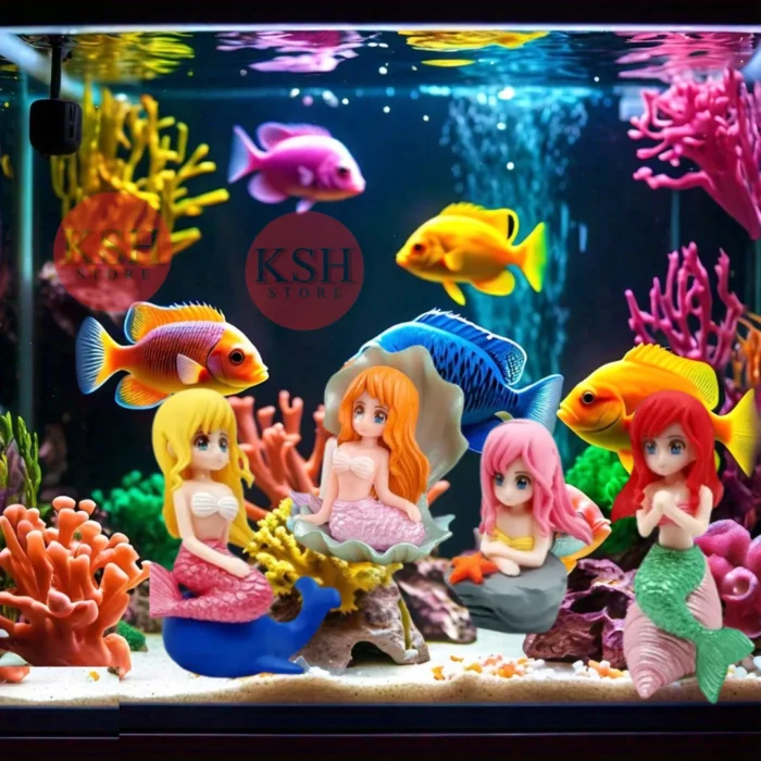 KSH STORE-Miniature Mermaid Cute Resin Toys for Aquarium Fish Tank Decoration and Desk, Terrarium, Cake and Indoor DIY Decorations 4 toys (4)