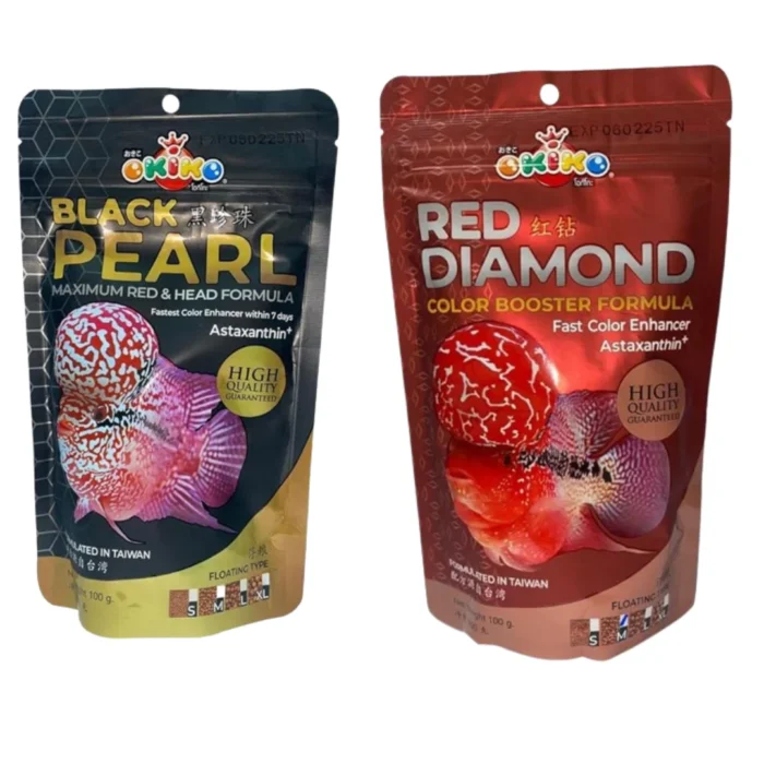 Flower Horn Fish Food Black Pearl Maximum RED& Head Formula+Red Diamond Colour Booster Formula (Black+RED)