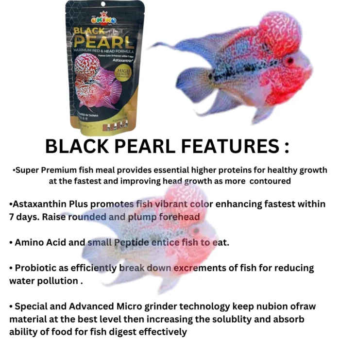 Flower Horn Fish Food Black Pearl Maximum RED& Head Formula+Red Diamond Colour Booster Formula (Black+RED)