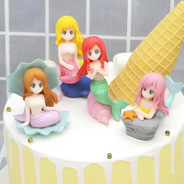 KSH STORE-Miniature Mermaid Cute Resin Toys for Aquarium Fish Tank Decoration and Desk, Terrarium, Cake and Indoor DIY Decorations 4 toys (4)