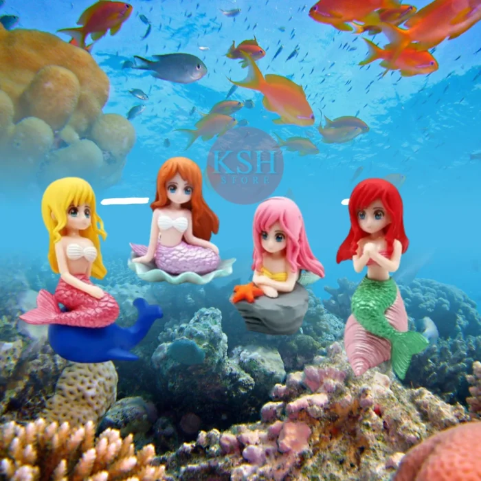 KSH STORE-Miniature Mermaid Cute Resin Toys for Aquarium Fish Tank Decoration and Desk, Terrarium, Cake and Indoor DIY Decorations 4 toys (4)