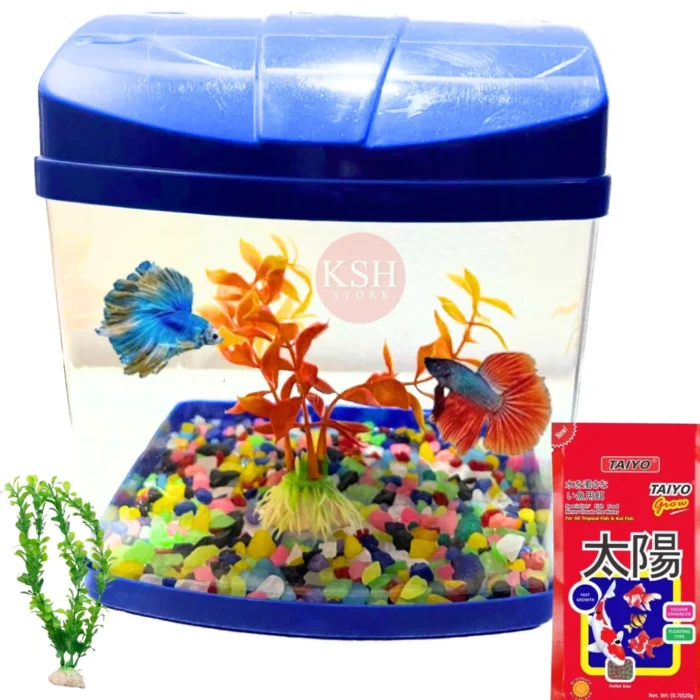 Ksh Store-Mini Aquarium Fish Tank With One Plant And Beta Food 20G, Breeding Tank For Betta Fish. Suitable For Home Decoration, Office, Home Desktop Decor And Kitchen Refrigerator Colour May Vary