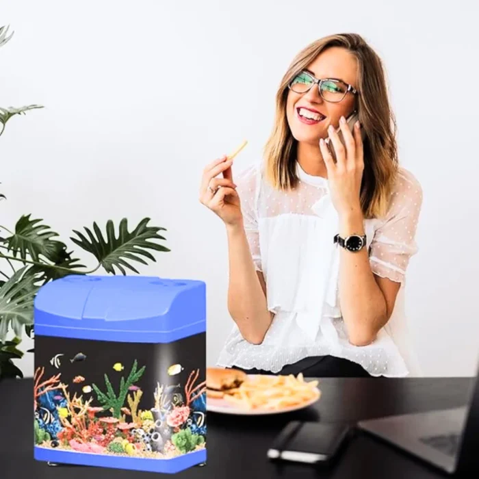 Ksh Store-Mini Aquarium Fish Tank With One Plant And Beta Food 20G, Breeding Tank For Betta Fish. Suitable For Home Decoration, Office, Home Desktop Decor And Kitchen Refrigerator Colour May Vary