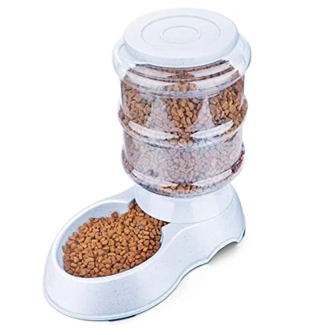 Dog Cat Feeder Food Dispenser Station. Automatic Gravity Dry Food Storage Bottle with Bowl Dish Stand