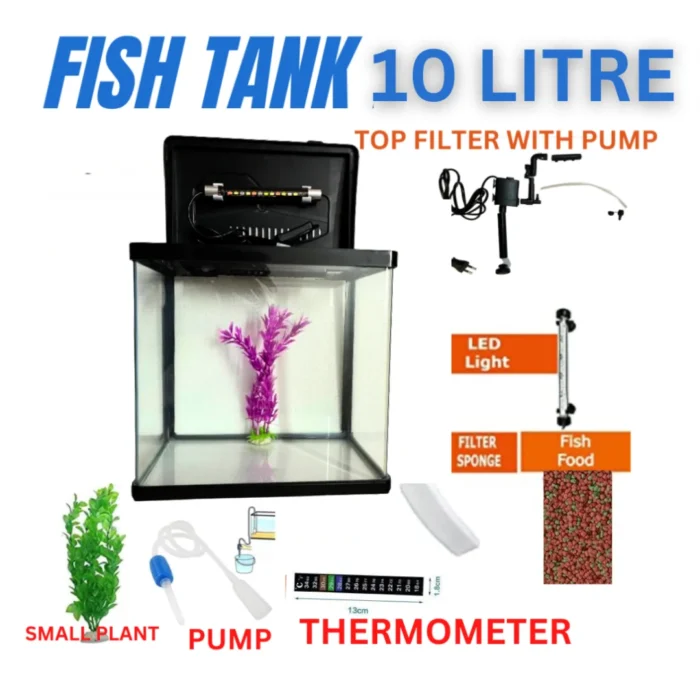 10 Litre Glass Fish Tank Aquarium With LED Light, Top Filter BL-240 ...