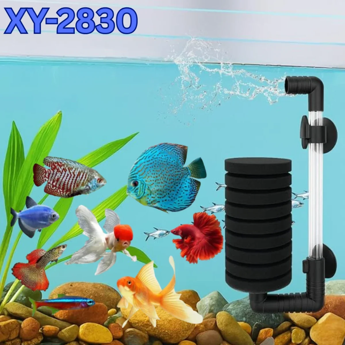 Aquarium Filter U-V Light 3 In 1 Fish Tank Filter, Tawatiler 215 GPH Green Water Cleaning Filter Pump Double Waterfall 8w Quiet Hang Filter 30 70 Gallon
